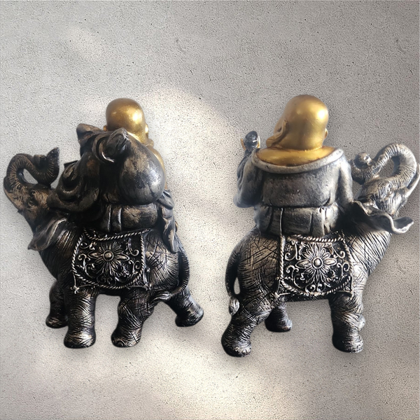 Buddha on Elephant Statue Pair