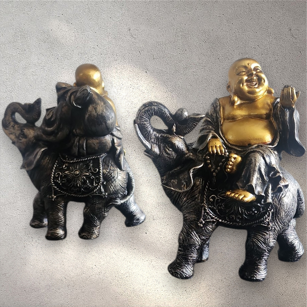 Buddha on Elephant Statue Pair