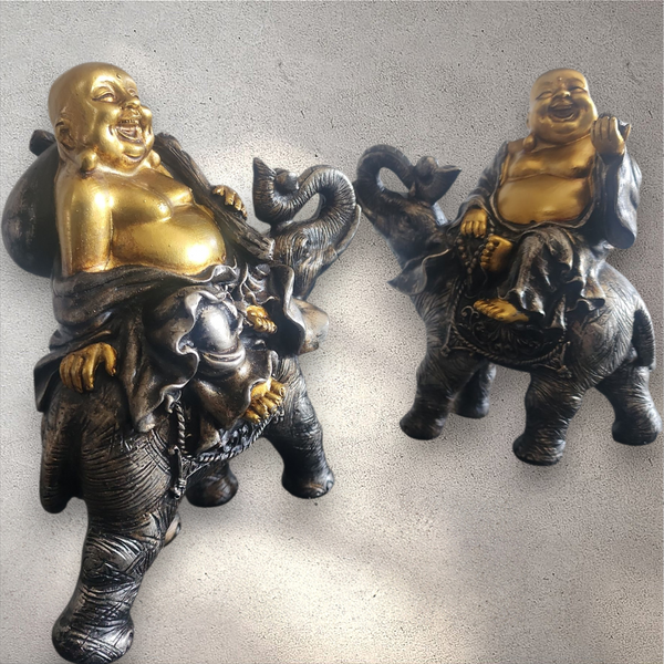 Buddha on Elephant Statue Pair