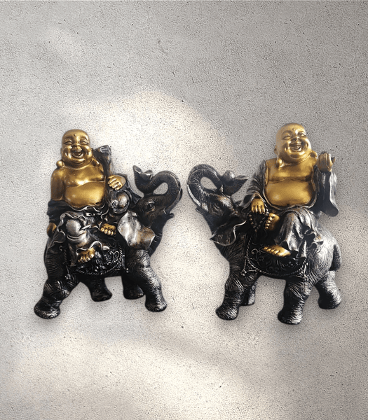 Buddha on Elephant Statue Pair