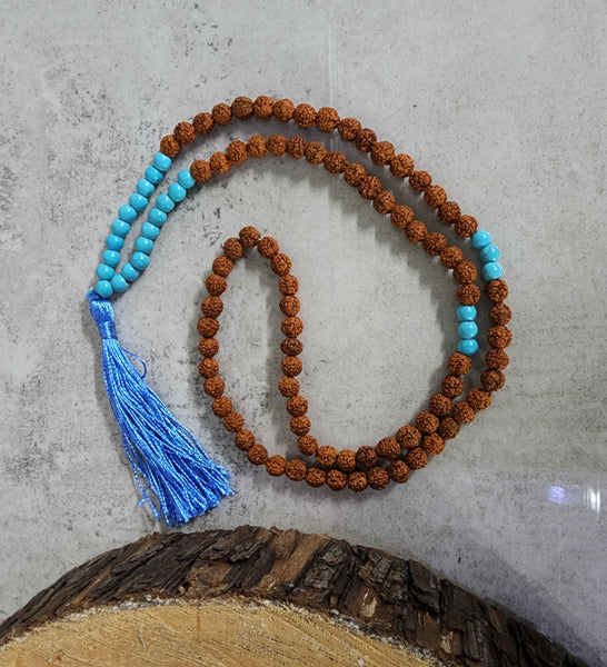 Rudraksha and Turquoise Mala