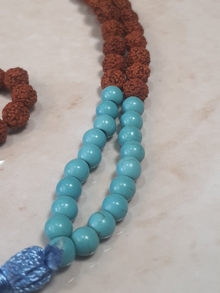 Rudraksha and Turquoise Mala