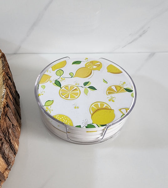 Absorbent Coaster with Holder - Round