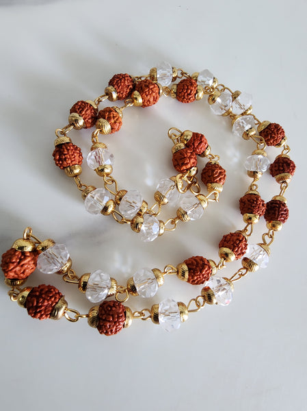 Gold Capped Rudraksha and Sphatik Mala