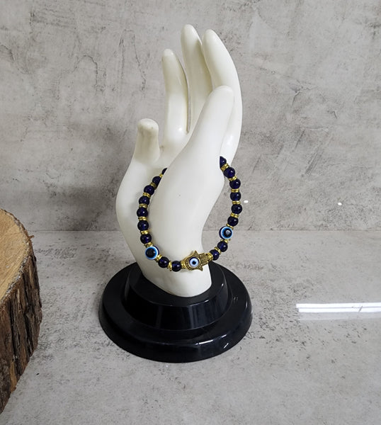 Navy Blue Bead Hamsa Hand Bracelet