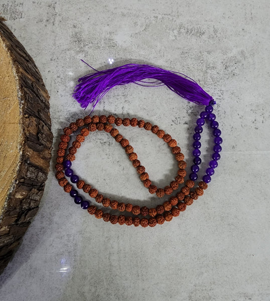 Rudraksha and Amethyst Mala