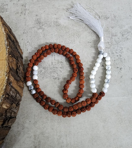 Rudraksha and Howlite Mala