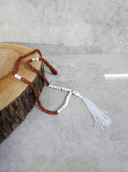 Rudraksha and Howlite Mala
