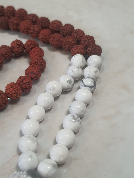 Rudraksha and Howlite Mala