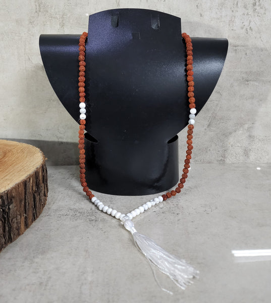 Rudraksha and Howlite Mala