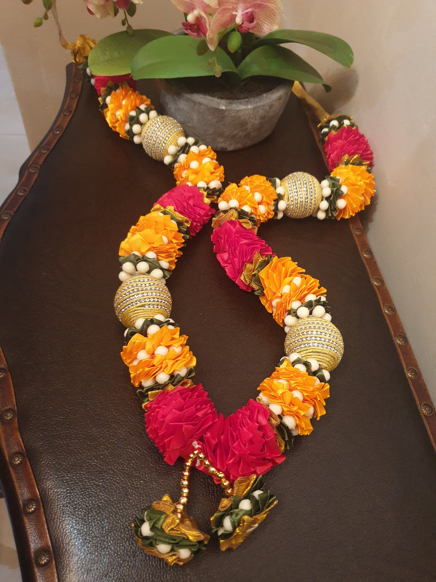 4 Ball Red and Orange Flower Garland 90cm The Guru's Hut