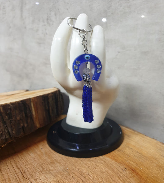 Blue Evil Eye Horseshoe Keyring