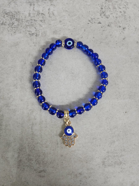 Blue Hamsa Hand Charm Evil Eye Bracelet