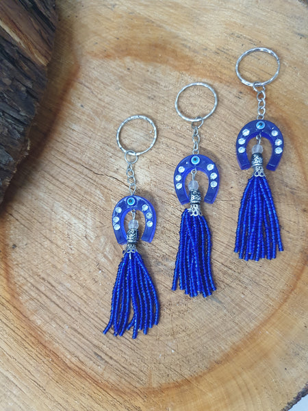 Blue Evil Eye Horseshoe Keyring