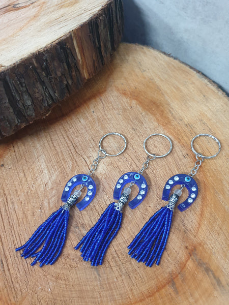 Blue Evil Eye Horseshoe Keyring