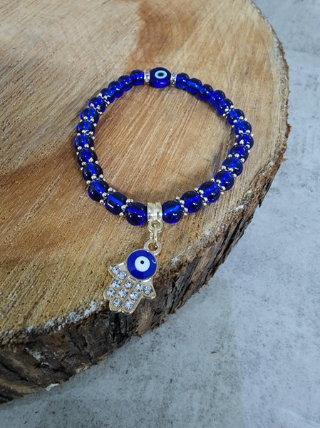 Blue Hamsa Hand Charm Evil Eye Bracelet