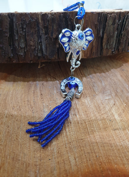 Elephant Evil Eye Talisman with Horseshoe and Beaded Tassel