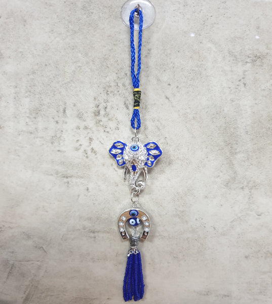 Elephant Evil Eye Talisman with Horseshoe and Beaded Tassel