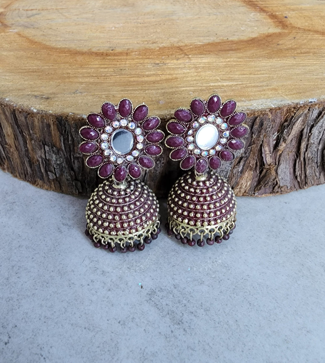 Maroon Jhumka - Design 1 – The Guru's Hut
