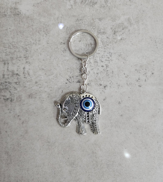 Silver Elephant Evil Eye Keyring