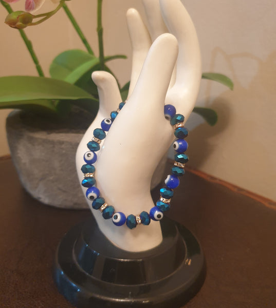 Azure and Blue Evil Eye Beaded Bracelet