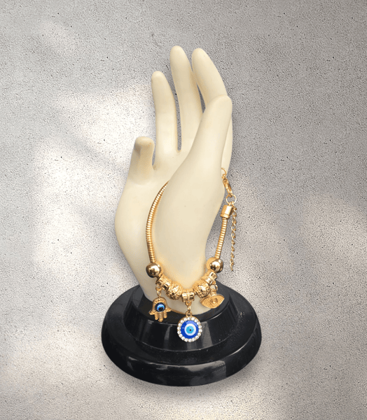Evil Eye and Hamsa Hand Gold Charm Bracelet