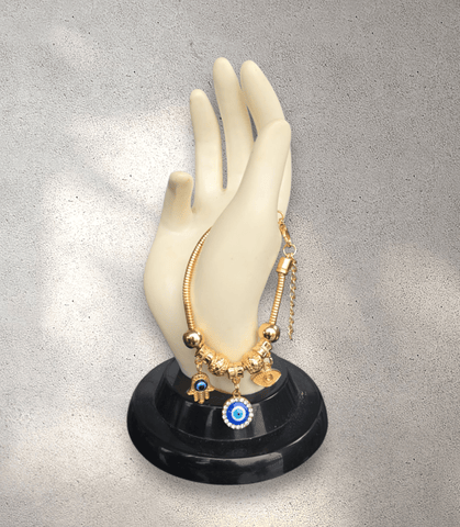 Evil Eye and Hamsa Hand Gold Charm Bracelet