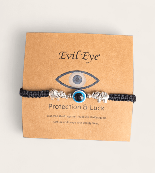 Adjustable Black String with Elephant and Evil Eye