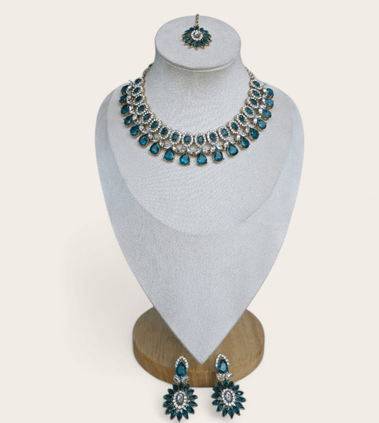 Teal Green / Blue Diamond Jewellery Set