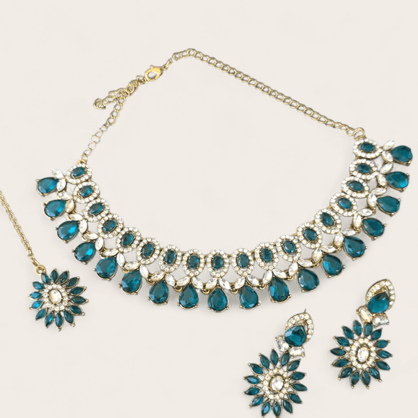 Teal Green / Blue Diamond Jewellery Set