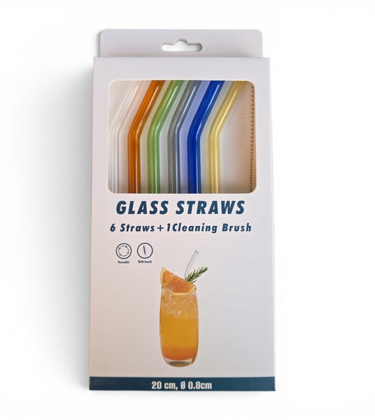 Set of 6 Multi-Colour Glass Straws