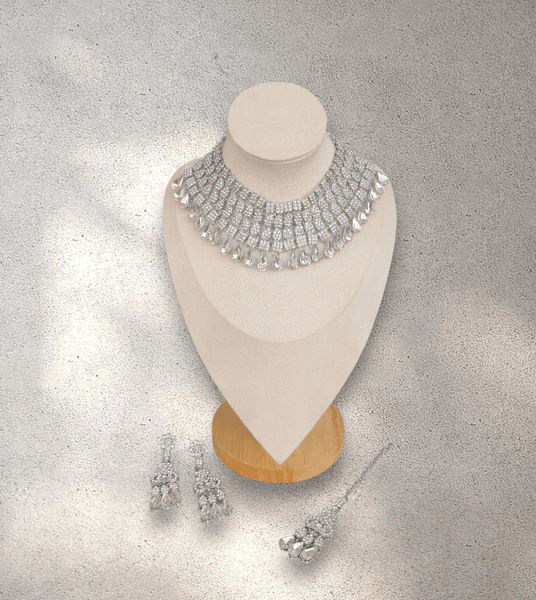 Silver Teardrop Diamond Jewellry Set