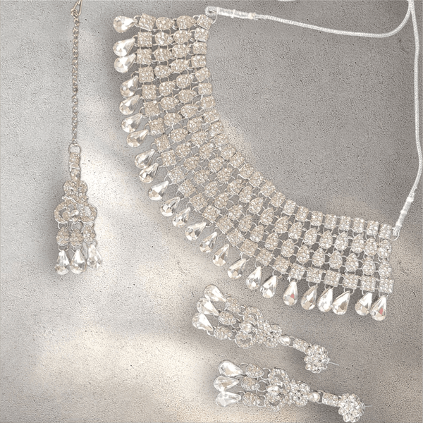 Silver Teardrop Diamond Jewellry Set