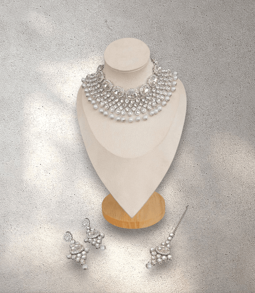 Silver Diamond Pearl Jewellry Set