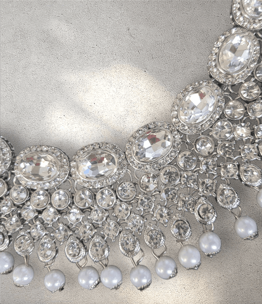 Silver Diamond Pearl Jewellry Set