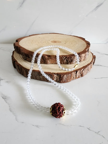 Stained Quartz Mala (Sphatik Mala) One Rudraksha Necklace