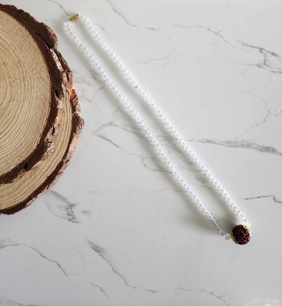 Stained Quartz Mala (Sphatik Mala) One Rudraksha Necklace