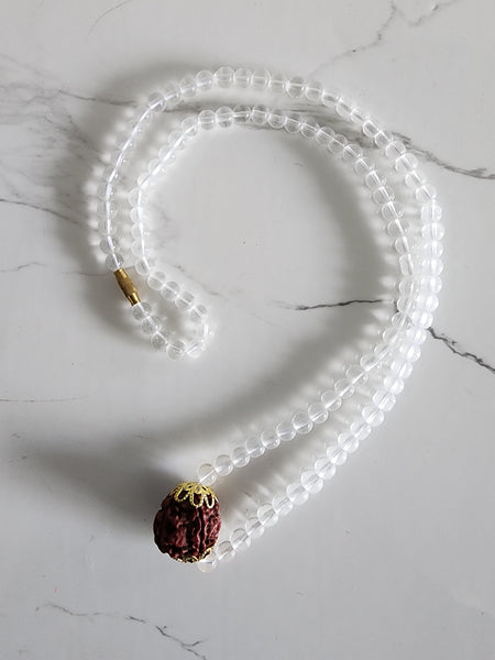 Stained Quartz Mala (Sphatik Mala) One Rudraksha Necklace