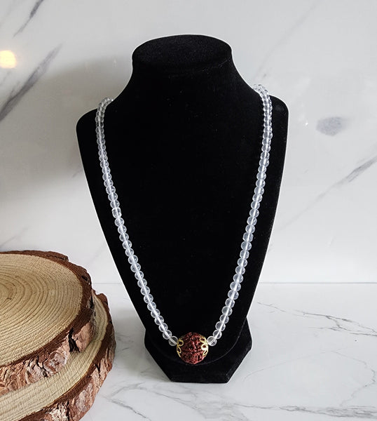 Stained Quartz Mala (Sphatik Mala) One Rudraksha Necklace