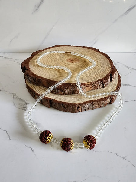 Quartz with Three Rudraksha Necklace