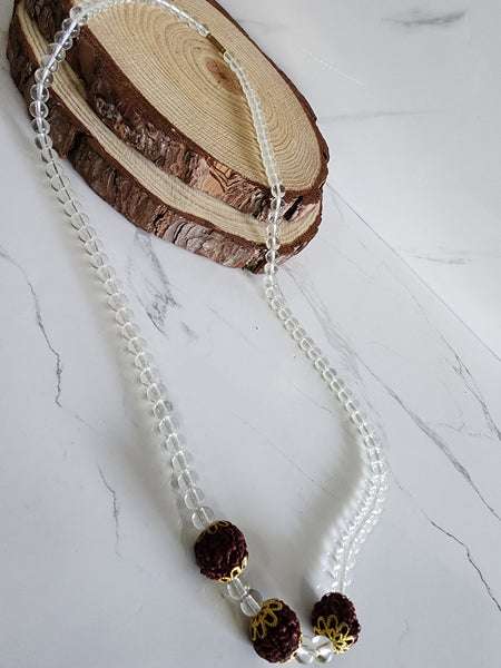 Quartz with Three Rudraksha Necklace