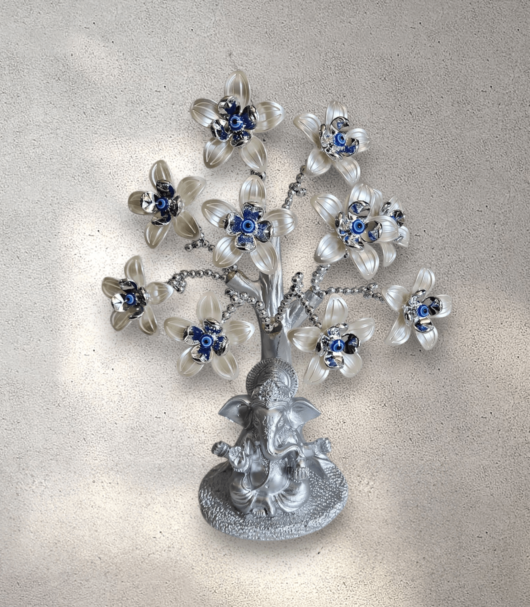 Silver Ganesh Evil Eye Flower Tree