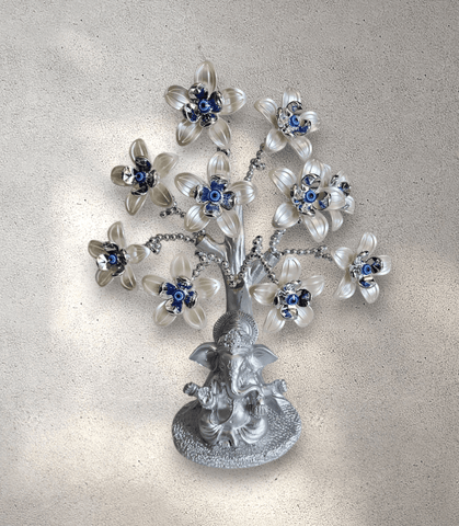 Silver Ganesh Evil Eye Flower Tree