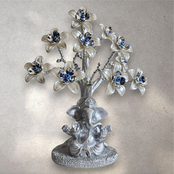 Silver Ganesh Evil Eye Flower Tree
