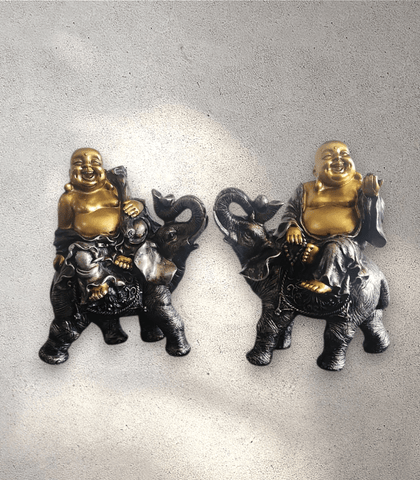Buddha on Elephant Statue Pair