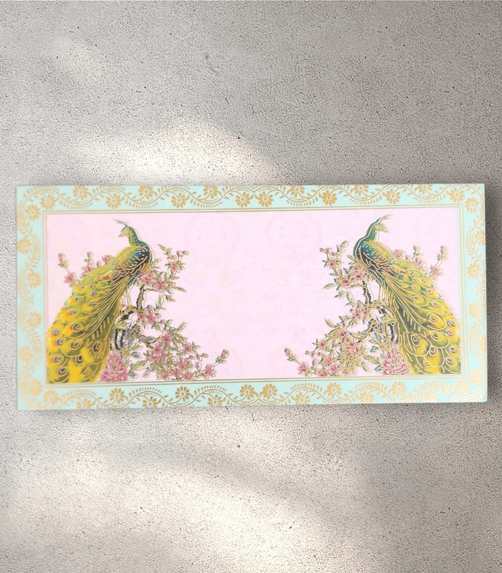 Pink and Mint Green Peacock Envelope (Pack of 10)