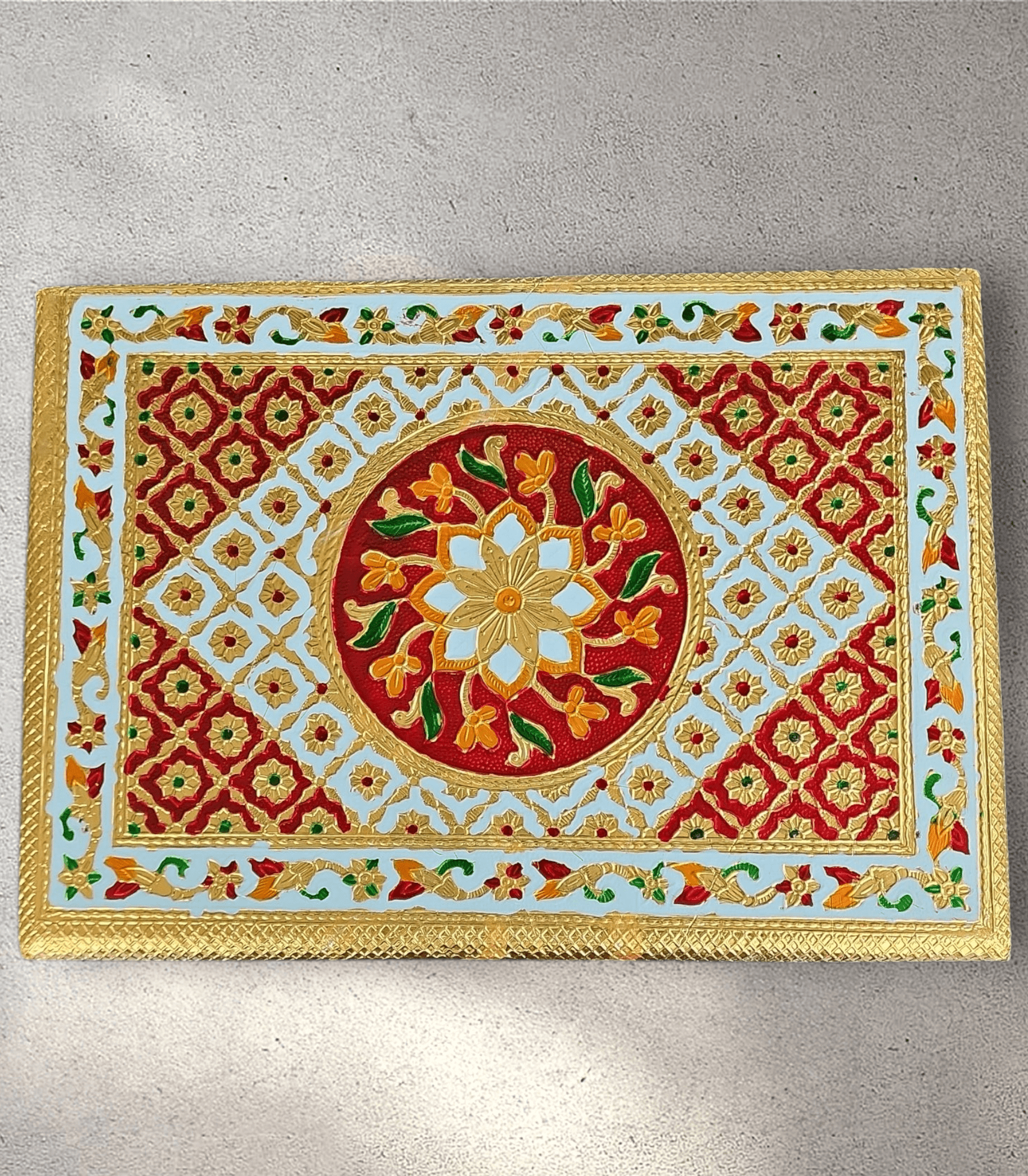 Rectangle Gold and Red Meena Bedhi Chowki