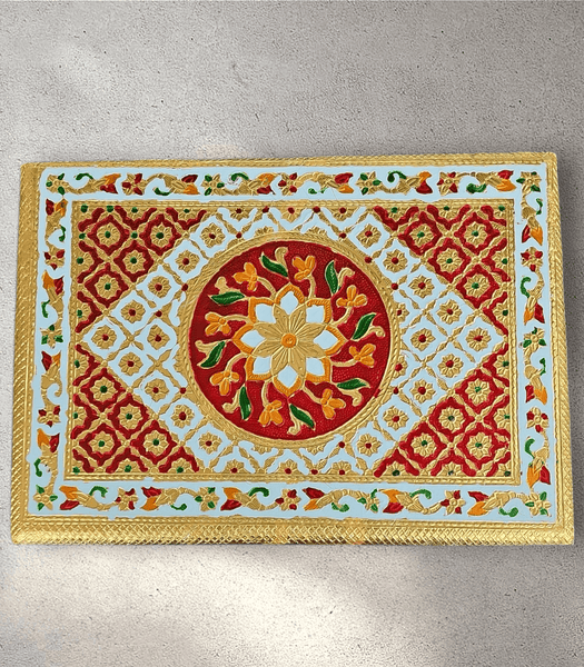 Rectangle Gold and Red Meena Bedhi Chowki