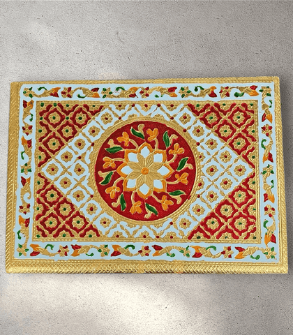 Rectangle Gold and Red Meena Bedhi Chowki