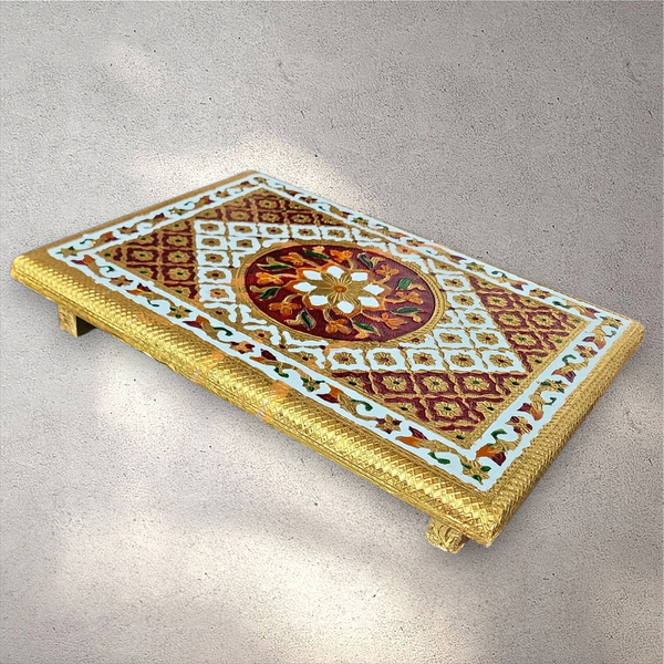 Rectangle Gold and Red Meena Bedhi Chowki